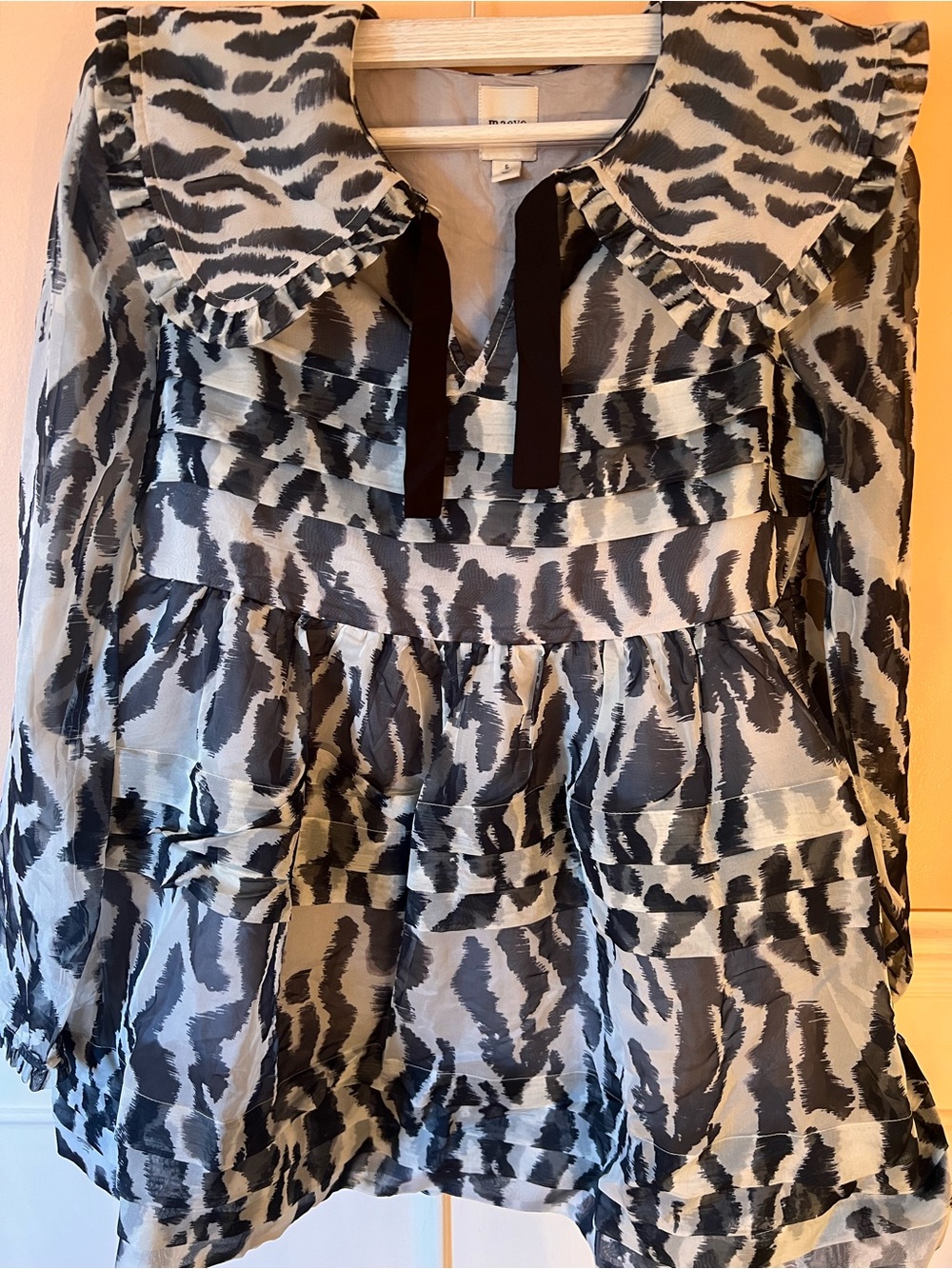 Maeve Anthropologie Black White bohemian Tie-Neck Mini Dress preppy chic classy - Picture 6 of 7